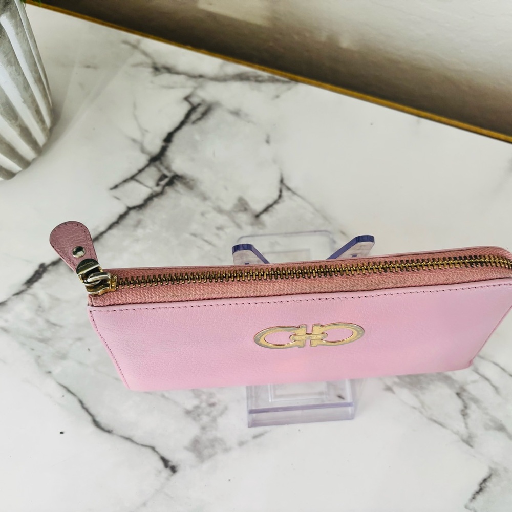 Salvatore Ferragamo Purse Gancini Pink Leather Authentic